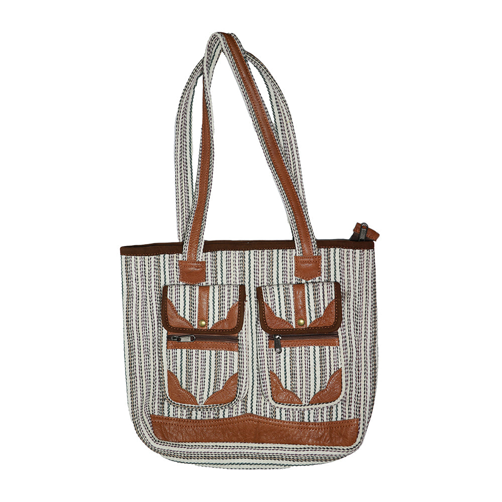 Grey Hemp Shoulder Bag | Large | Handmade | Crafted