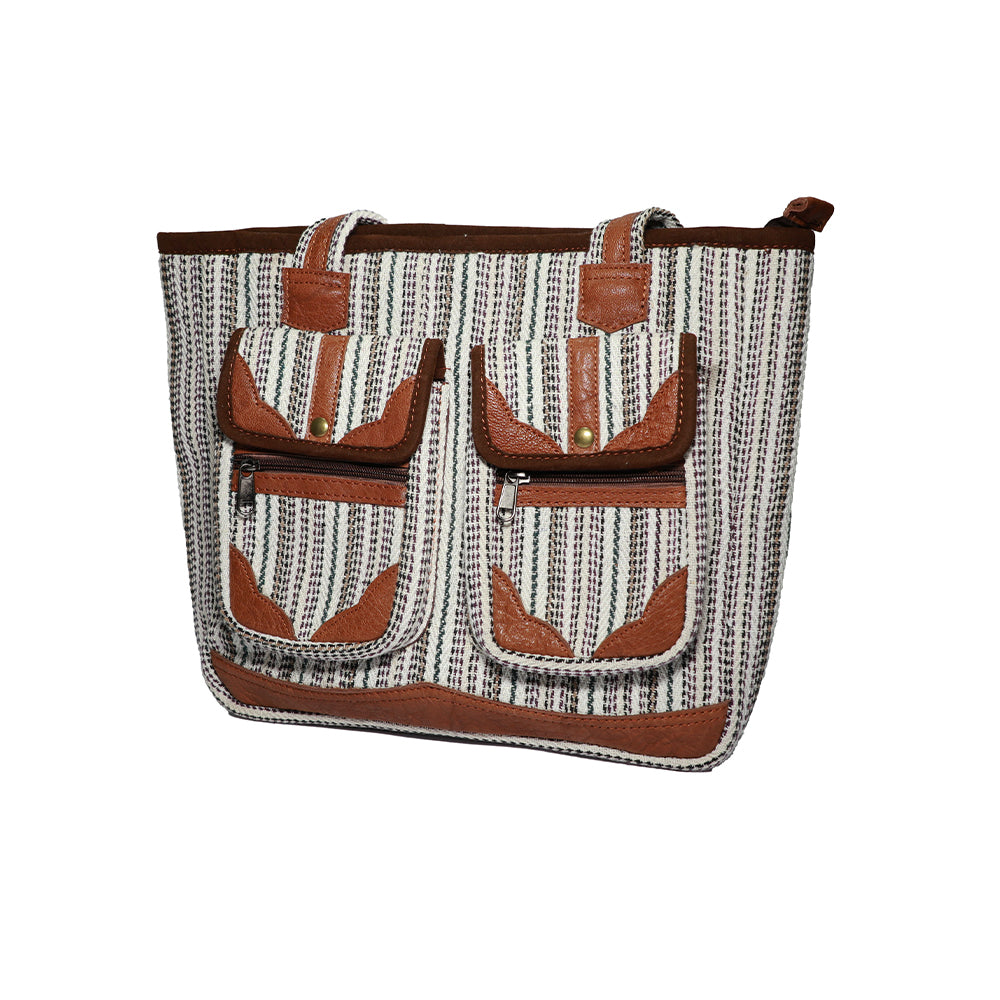 Grey Hemp Shoulder Bag | Large | Handmade | Crafted