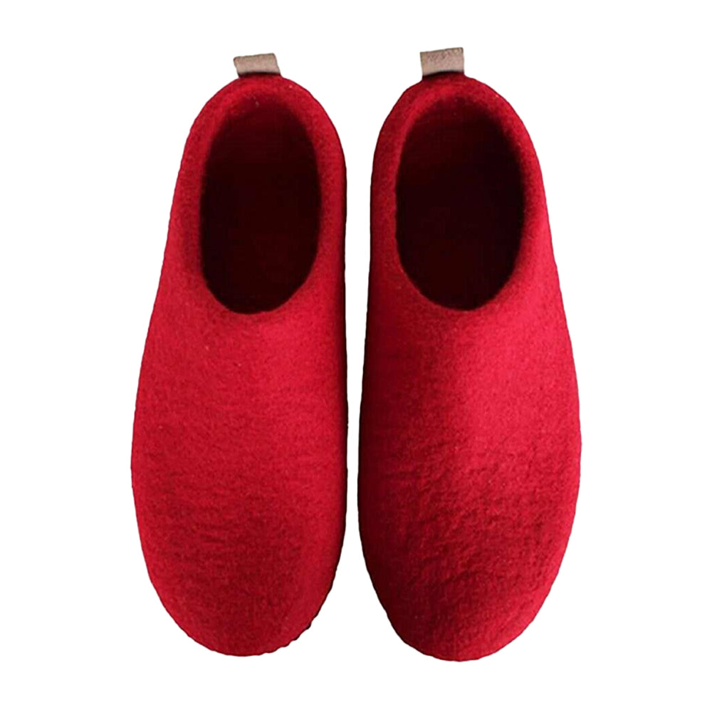 Red Felt | Merino Wool Slippers | Slip-on | Unisex