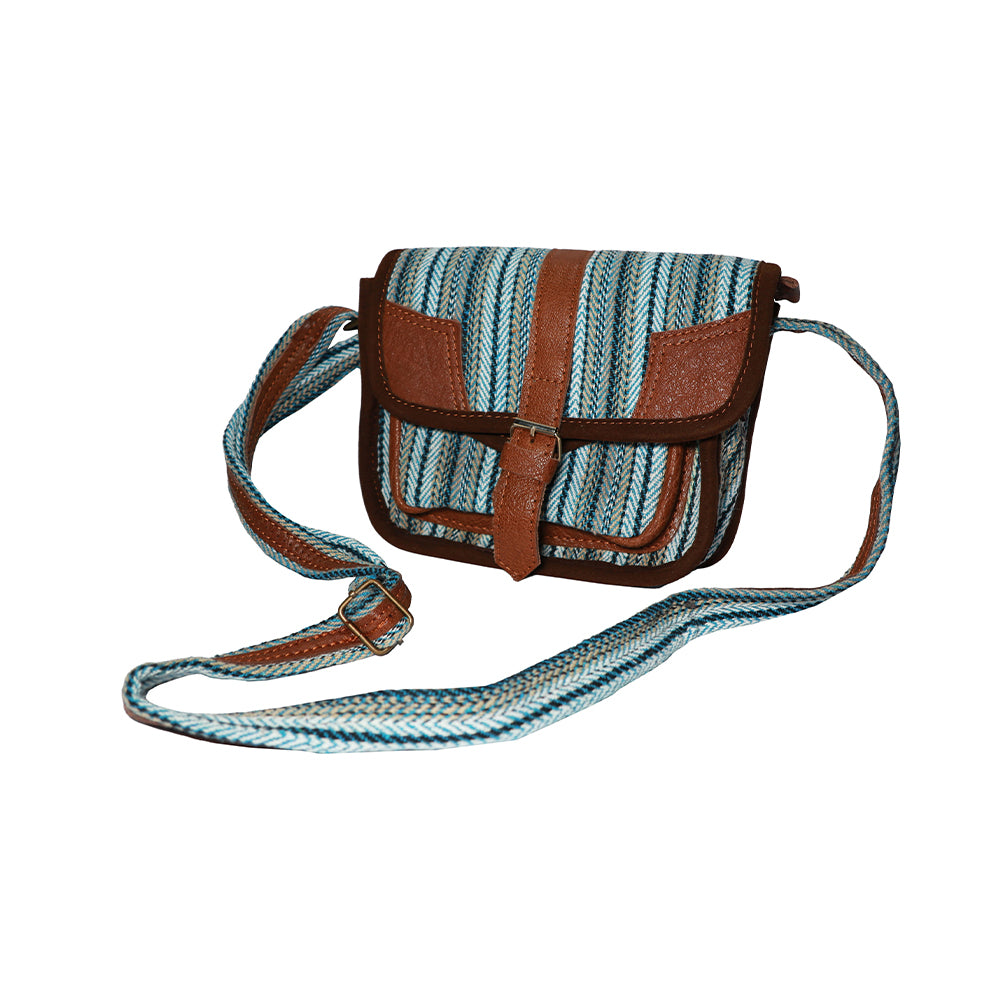 Light Blue Hemp Shoulder Bag | Handmade | Small | Crafted