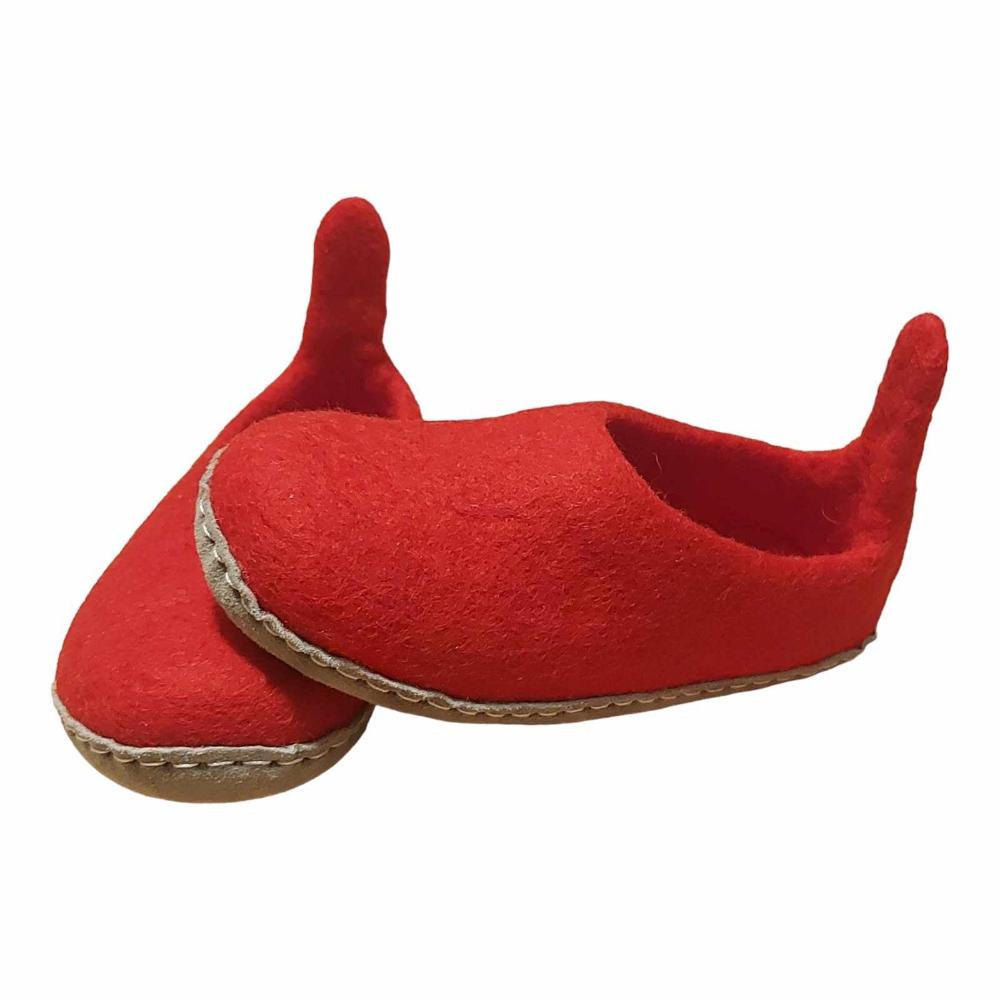 Red Felt | Merino Wool Slippers | Slip-on | Shoes | Kids