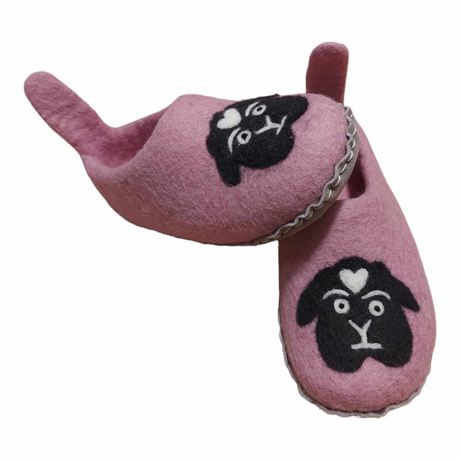 Sheep Pink Felt | Merino Wool Slippers | Slip-on | Shoes | Kids