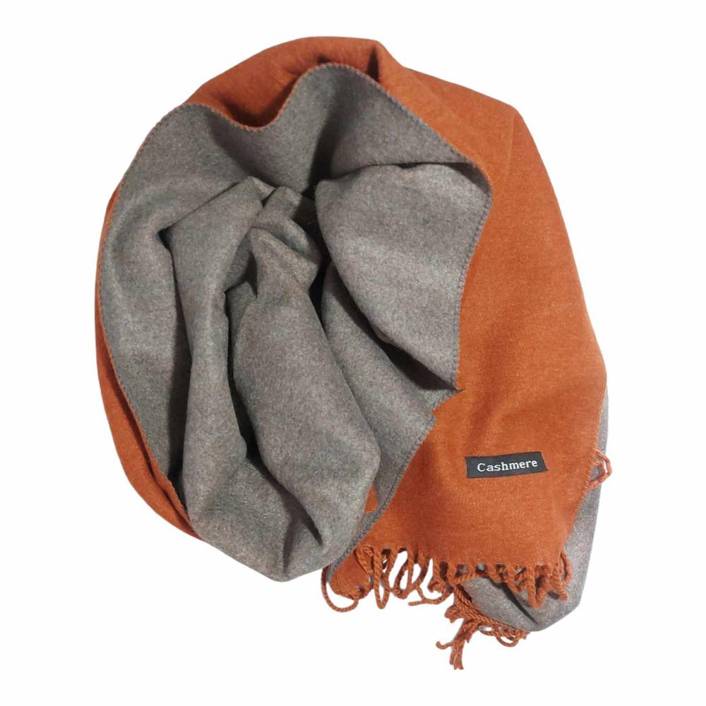 Orange | Grey Cashmere Reversable | Double Sided Scarf | Shawl | Wrap