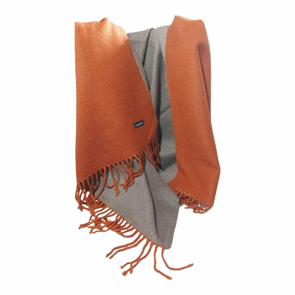 Orange | Grey Cashmere Reversable | Double Sided Scarf | Shawl | Wrap