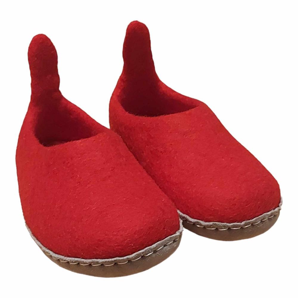 Red Felt | Merino Wool Slippers | Slip-on | Shoes | Kids