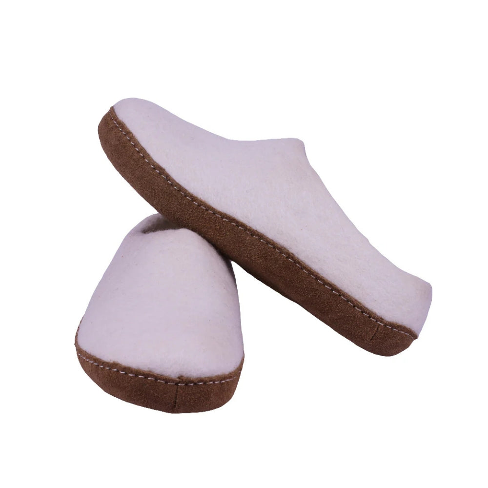 White Felt | Merino Wool Slippers | Slip-on | Unisex