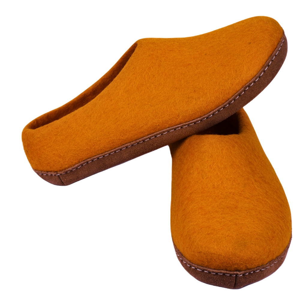 Orange Felt | Merino Wool Slippers | Slip-on | Unisex