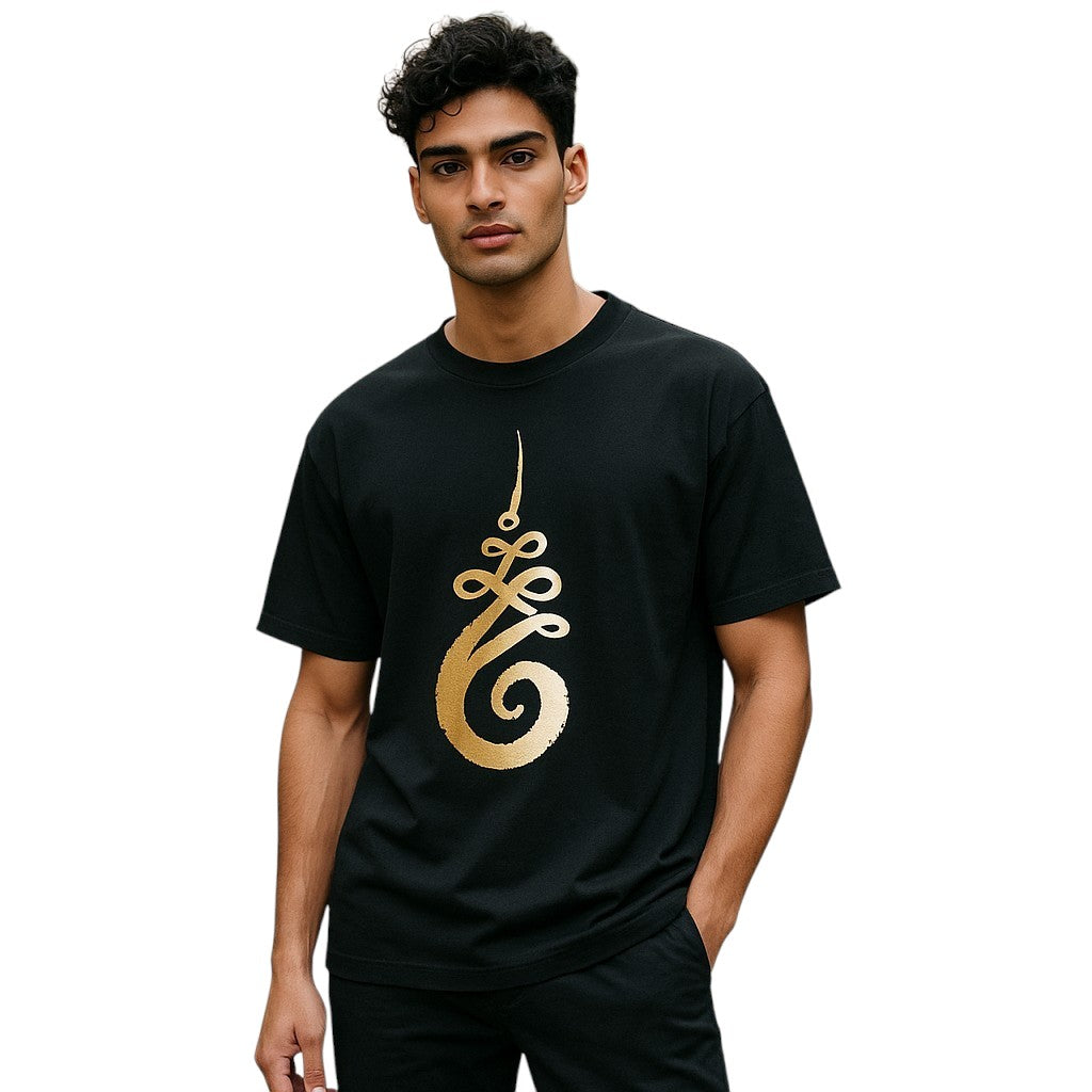 Printed Black Short Sleeve T-Shirt | 100% Cotton
