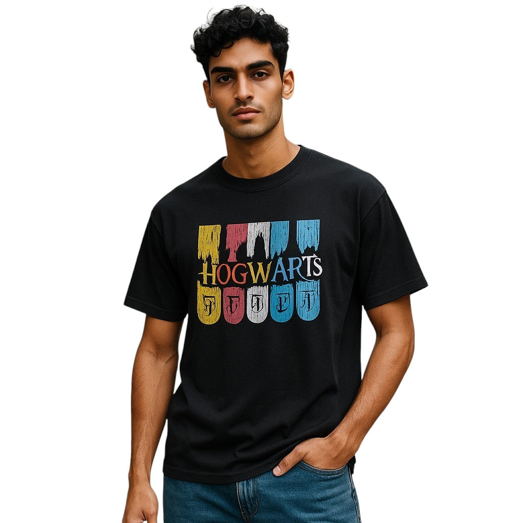 Printed Black Short Sleeve T-Shirt | 100% Cotton