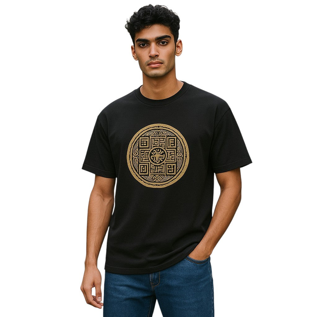 Printed Black Short Sleeve T-Shirt | 100% Cotton