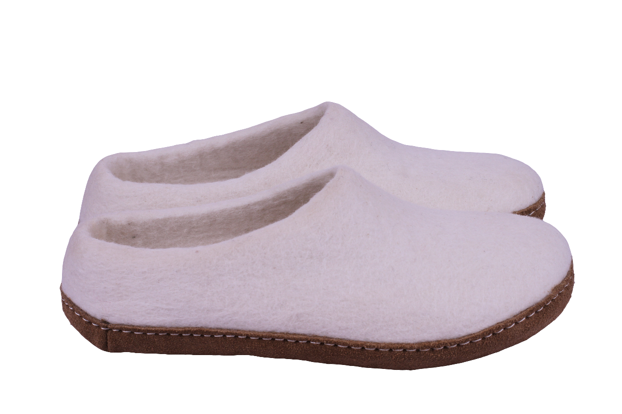 White Felt | Merino Wool Slippers | Slip-on | Unisex