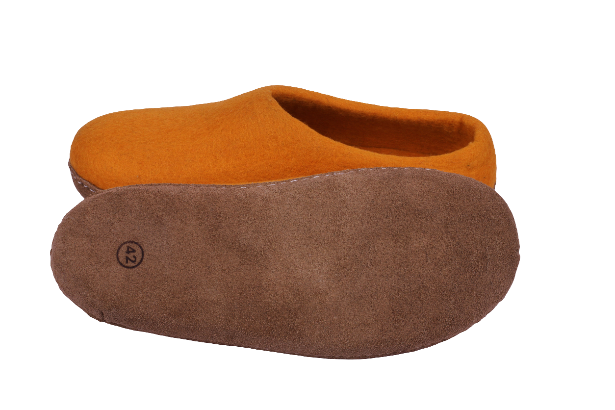 Orange Felt | Merino Wool Slippers | Slip-on | Unisex