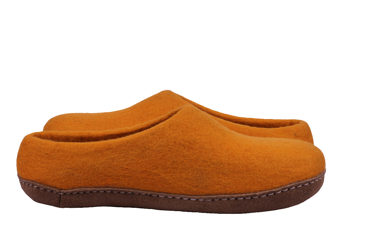 Orange Felt | Merino Wool Slippers | Slip-on | Unisex