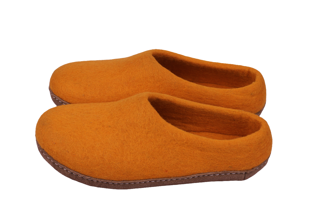 Orange Felt | Merino Wool Slippers | Slip-on | Unisex
