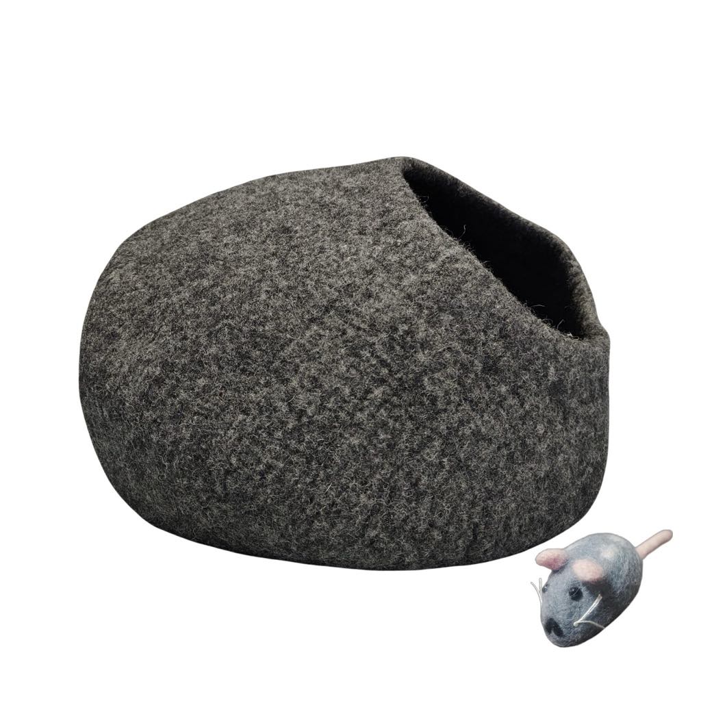 Charcoal Felt | Merino Cat Bed Cave | Wool Bed | Cat Entertainment