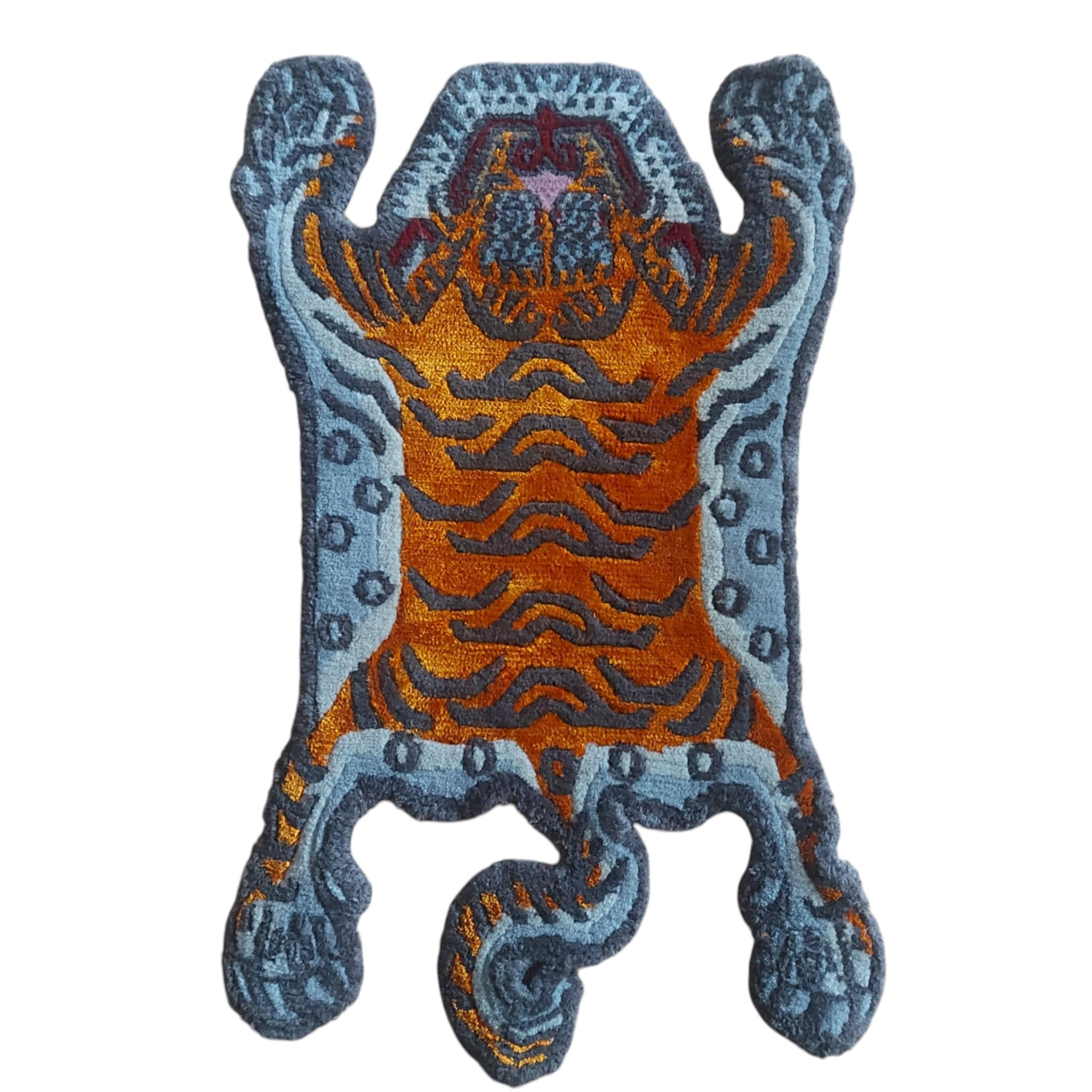 Handmade Tibetan Tiger Viscose Rug | Wool Carpet | Traditional Asian Decor