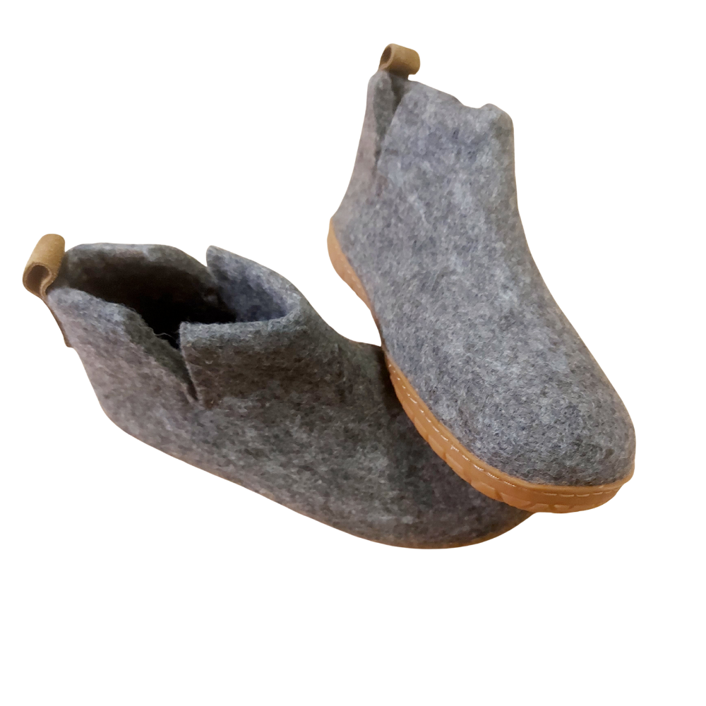Brown Felt | Merino Wool Boot | Slip-On | Shoe | Adult | Unisex | Rubber Sole