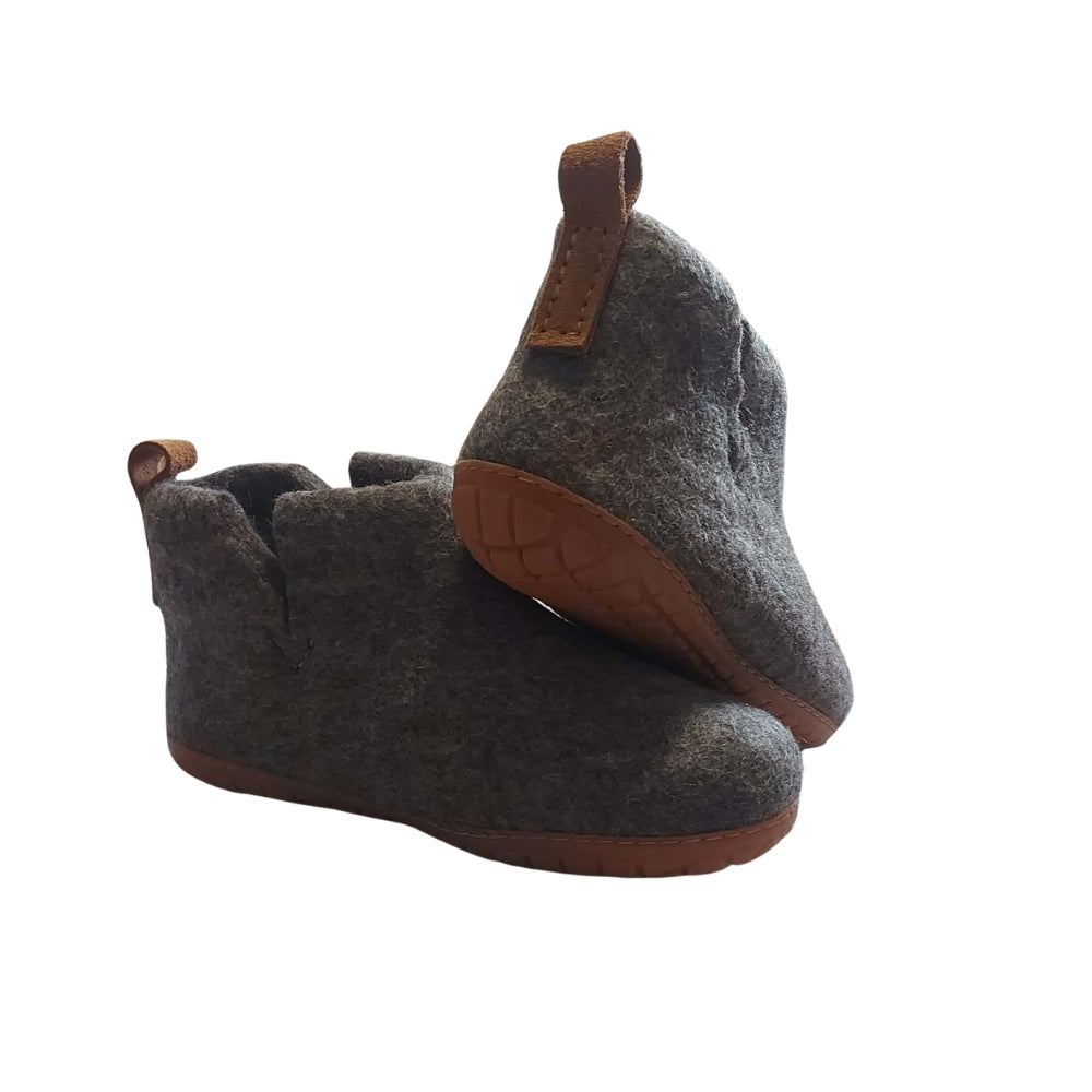 Brown Felt | Merino Wool Boot | Slip-On | Shoe | Adult | Unisex | Rubber Sole