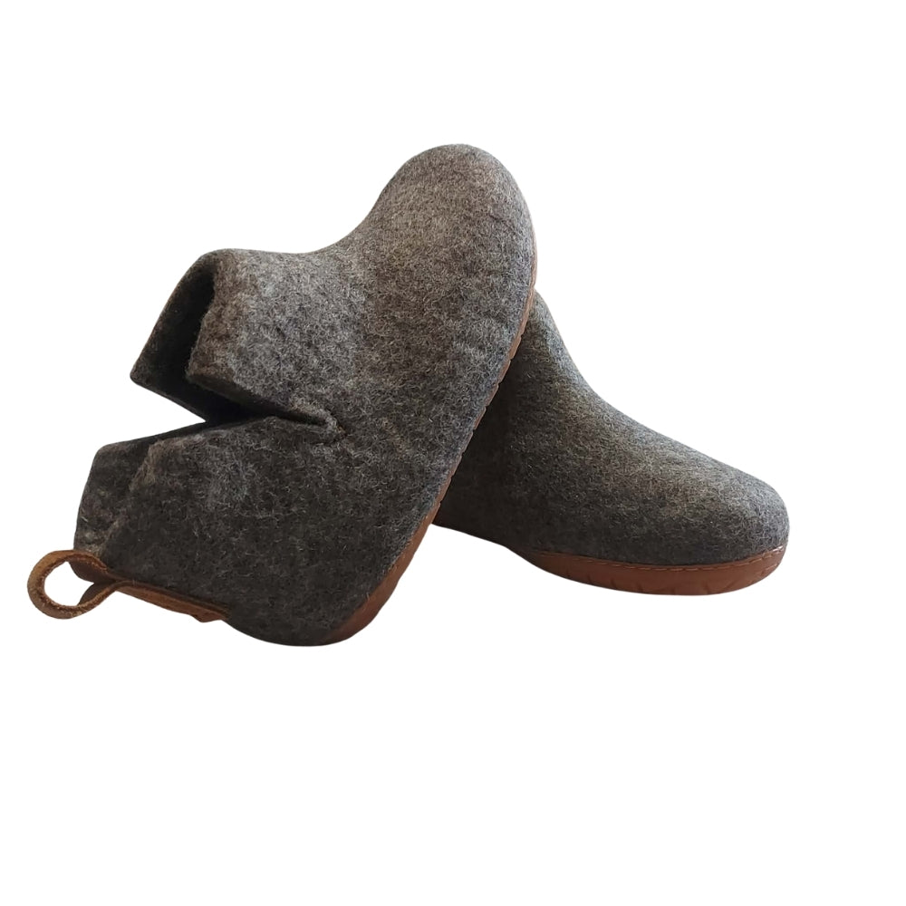 Brown Felt | Merino Wool Boot | Slip-On | Shoe | Adult | Unisex | Rubber Sole