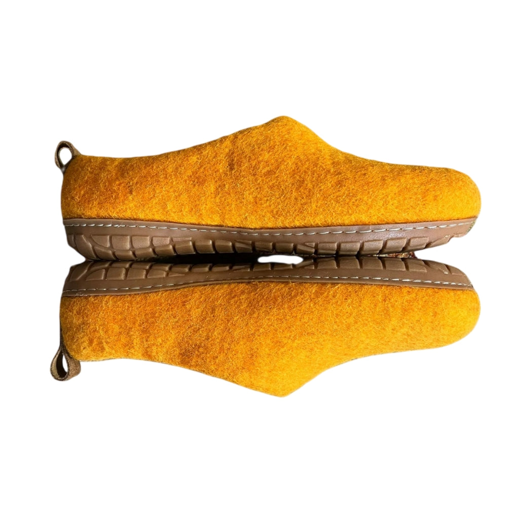 Orange Felt | Merino Wool Slippers | Slip-On | Shoes | Adult | Unisex | Rubber Sole