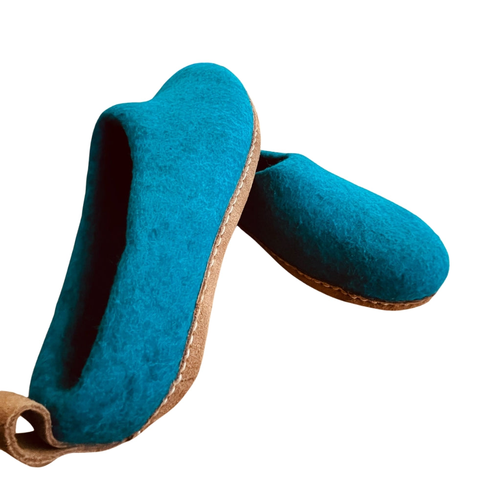 Ocean Green Felt | Merino Wool Slippers | Slip-On | Shoes | Unisex | Cosy, Warm & Breathable