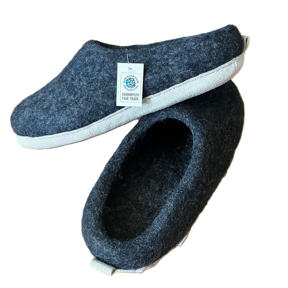 Merino Wool Felt Slipper – Suede Sole | Charcoal