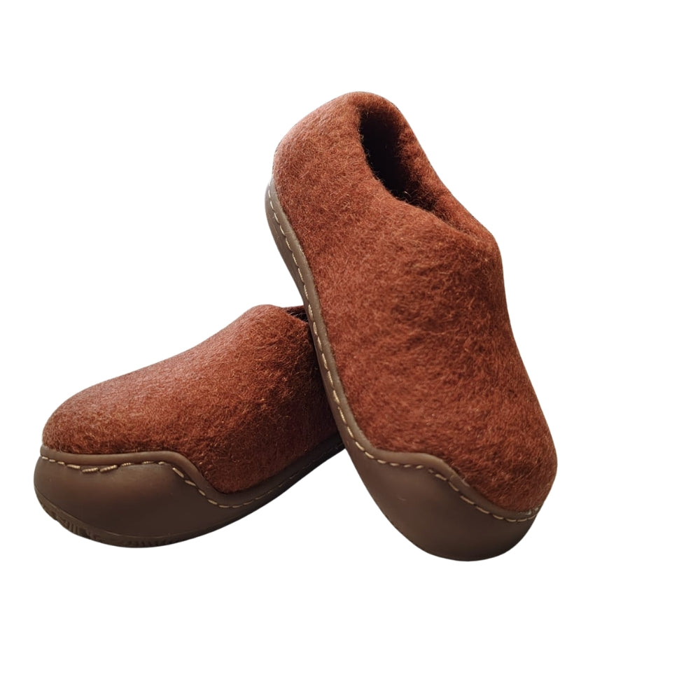 Brunt Orange Felt | Merino Wool Slippers | Slip-on | Shoes | Rubber Sole | Kids
