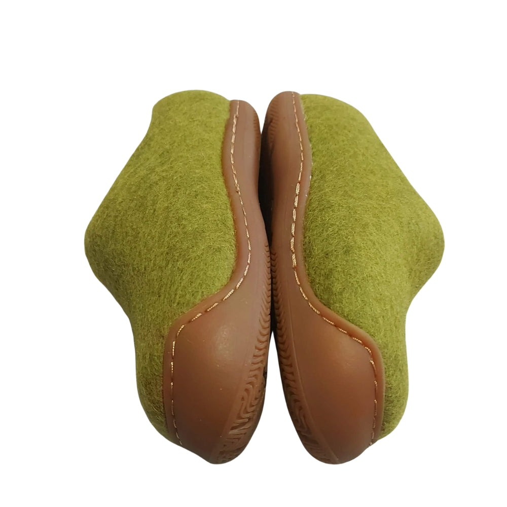 Light Green Felt | Merino Wool Slippers | Slip-on | Shoes | Rubber Sole | Kids