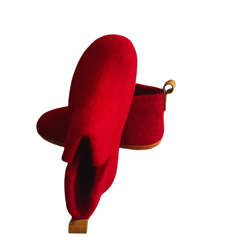Dark Red Felt | Merino Wool Boot | Slip-On | Shoe | Adult | Unisex | Rubber Sole