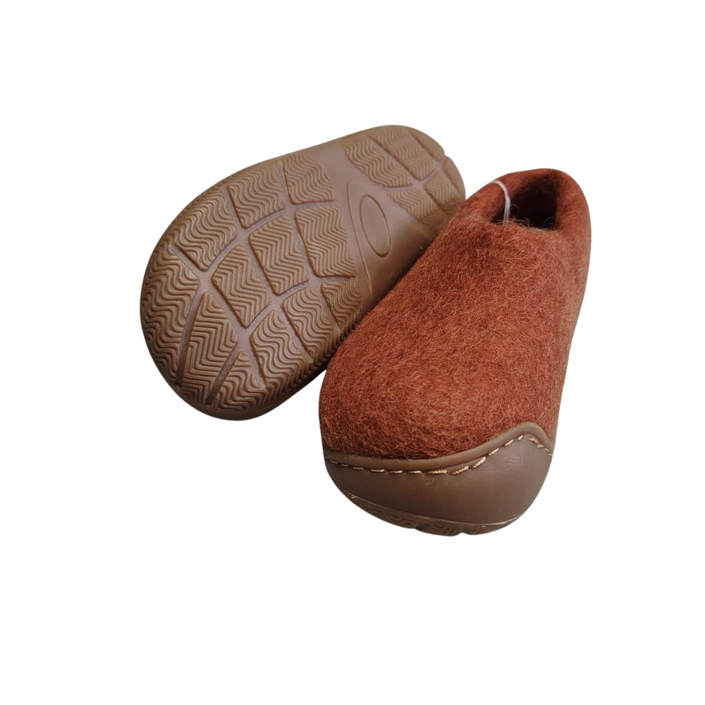 Brunt Orange Felt | Merino Wool Slippers | Slip-on | Shoes | Rubber Sole | Kids