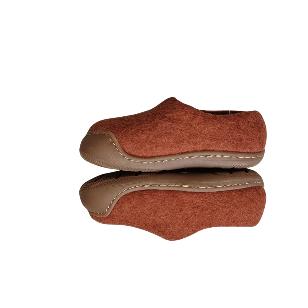 Brunt Orange Felt | Merino Wool Slippers | Slip-on | Shoes | Rubber Sole | Kids