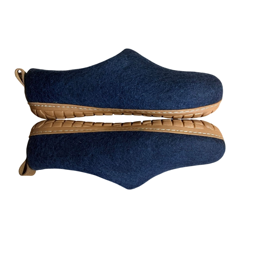 Navy Felt | Merino Wool Slippers | Slip-On | Shoes | Adult | Unisex | Rubber Sole