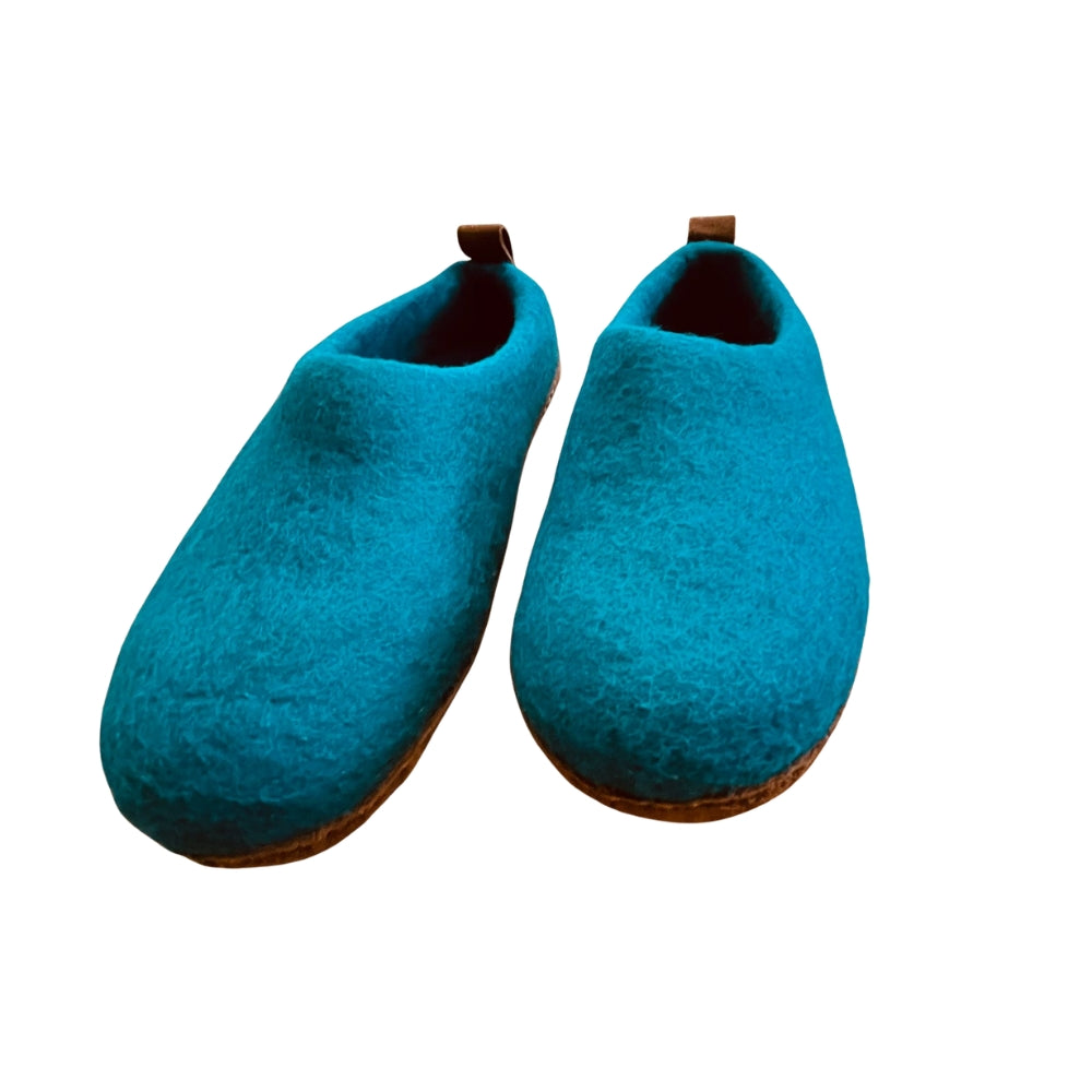 Ocean Green Felt | Merino Wool Slippers | Slip-On | Shoes | Unisex | Cosy, Warm & Breathable
