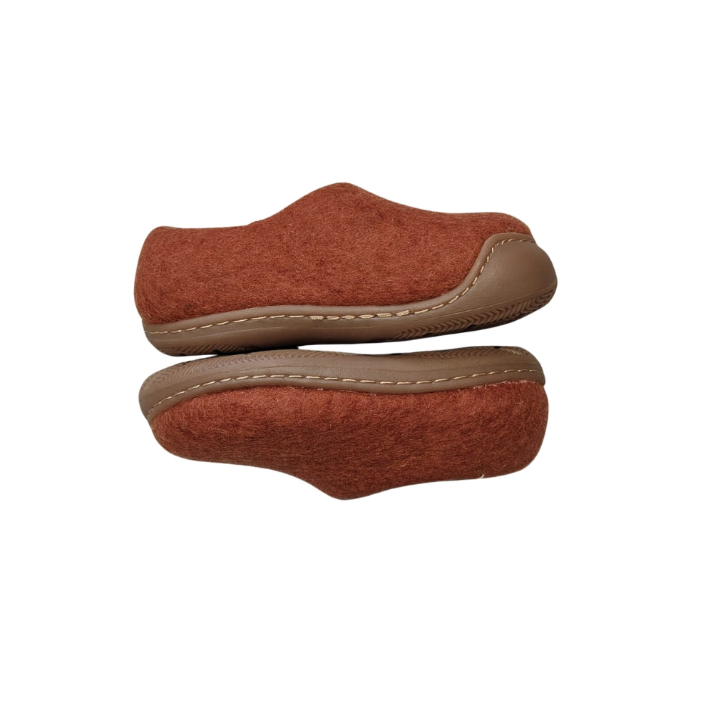 Brunt Orange Felt | Merino Wool Slippers | Slip-on | Shoes | Rubber Sole | Kids