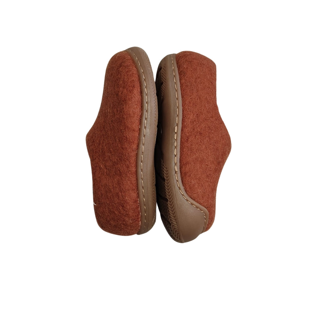 Brunt Orange Felt | Merino Wool Slippers | Slip-on | Shoes | Rubber Sole | Kids