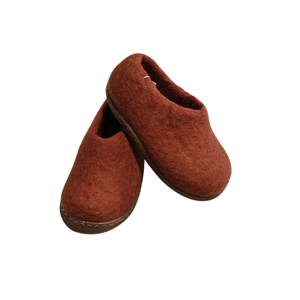 Brunt Orange Felt | Merino Wool Slippers | Slip-on | Shoes | Rubber Sole | Kids