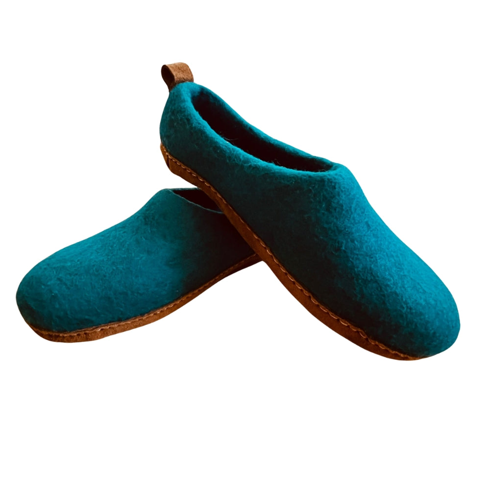 Dark Green Felt | Merino Wool Slippers | Slip-On | Shoes | Unisex | Cosy, Warm & Breathable