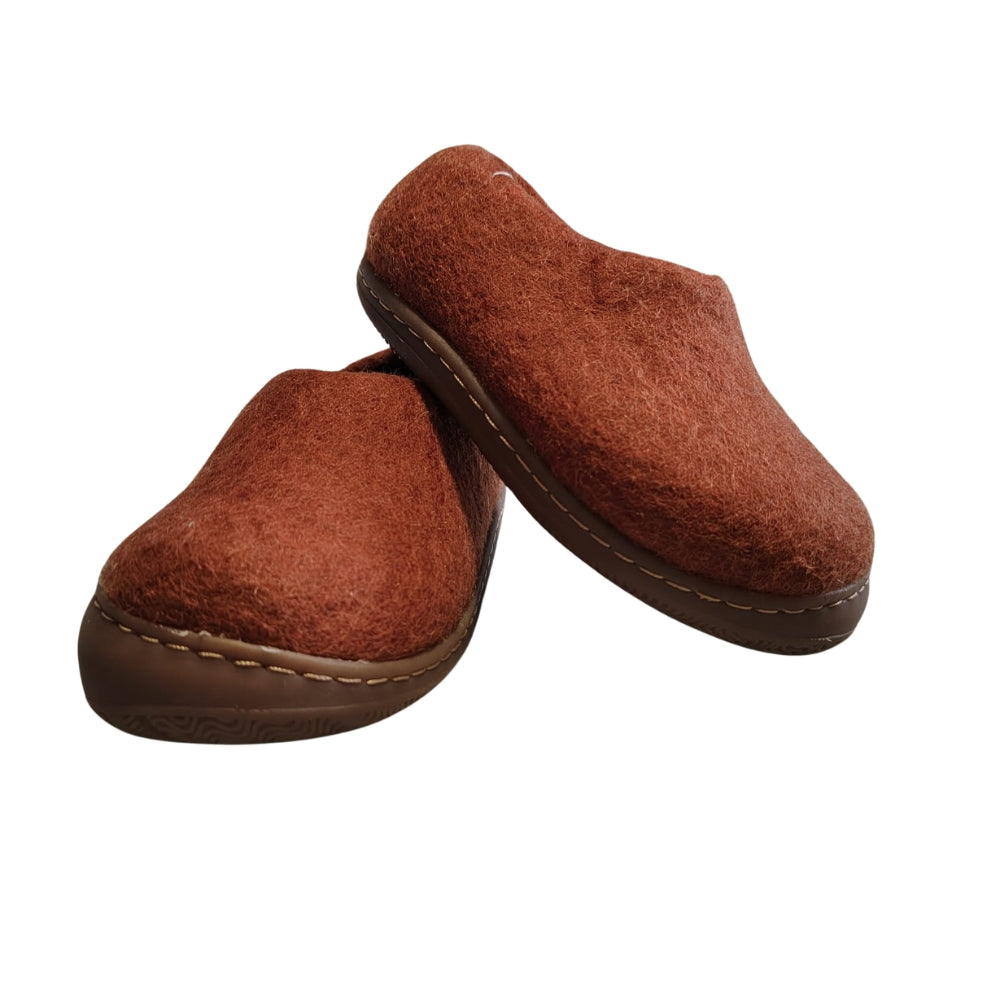 Brunt Orange Felt | Merino Wool Slippers | Slip-on | Shoes | Rubber Sole | Kids