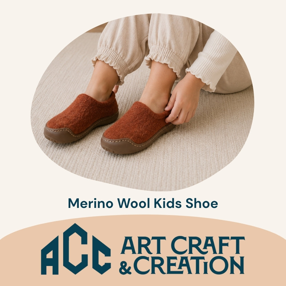 Brunt Orange Felt | Merino Wool Slippers | Slip-on | Shoes | Rubber Sole | Kids