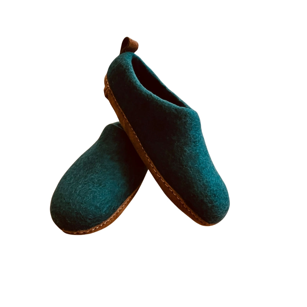 Dark Green Felt | Merino Wool Slippers | Slip-On | Shoes | Unisex | Cosy, Warm & Breathable