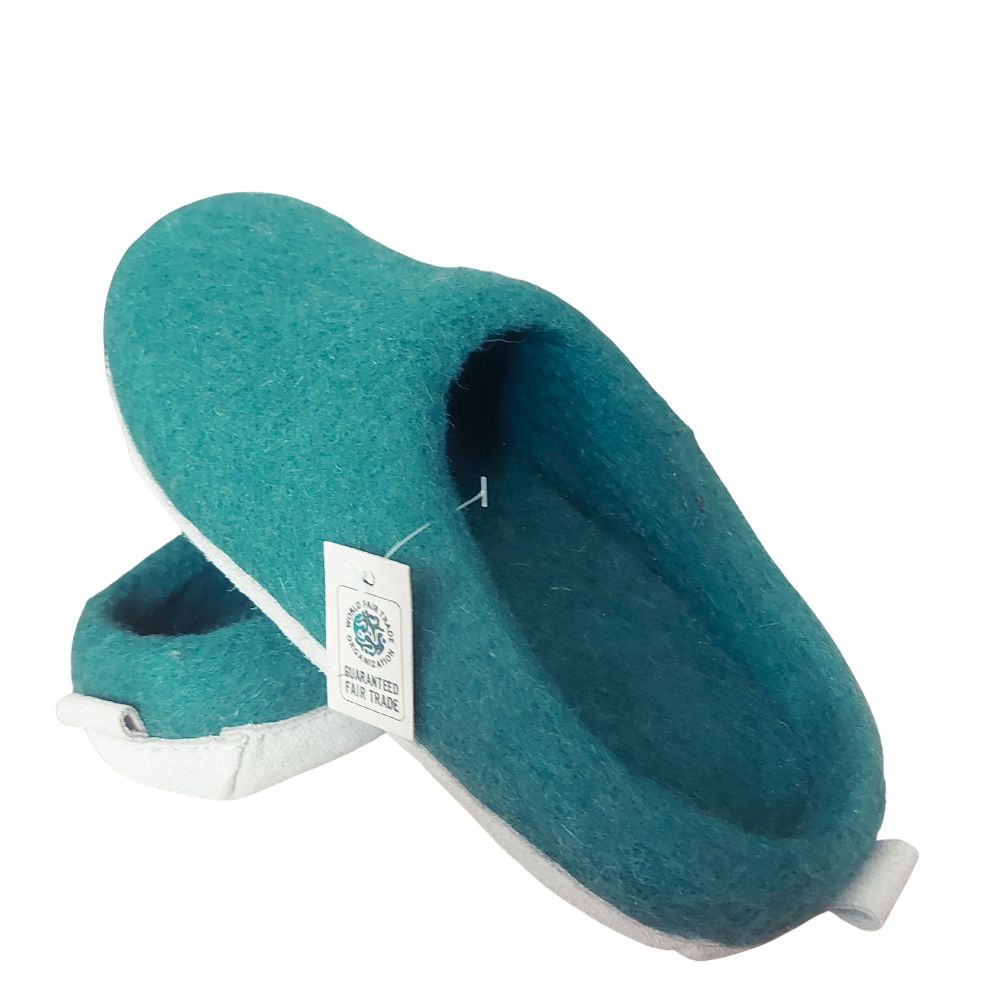 Merino Wool Felt Slipper – Suede Sole | Ocean Green