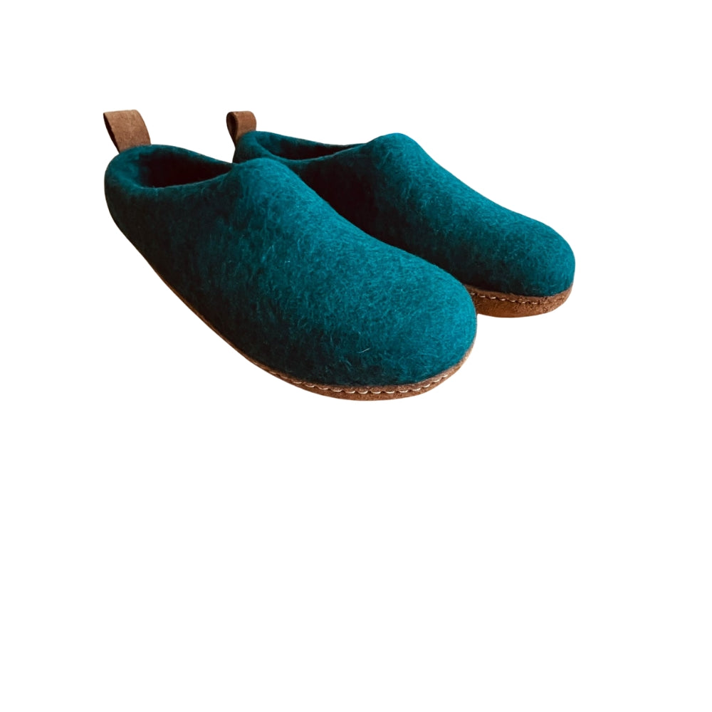 Dark Green Felt | Merino Wool Slippers | Slip-On | Shoes | Unisex | Cosy, Warm & Breathable