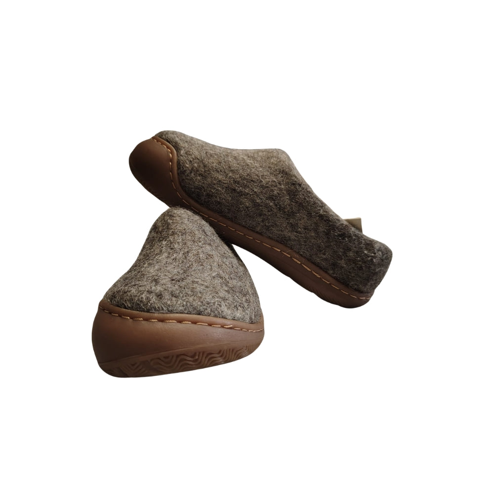 Light Brown Felt | Merino Wool Slippers | Slip-on | Shoes | Rubber Sole | Kids