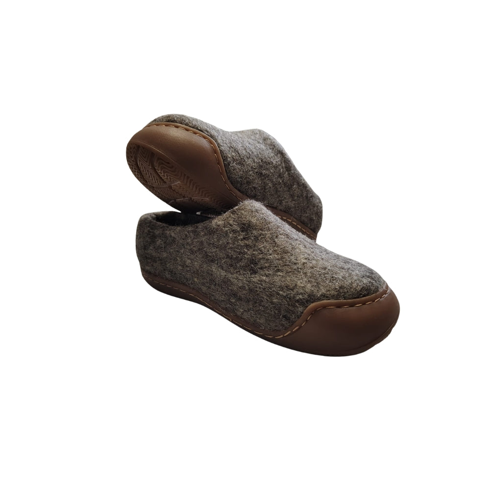 Light Brown Felt | Merino Wool Slippers | Slip-on | Shoes | Rubber Sole | Kids