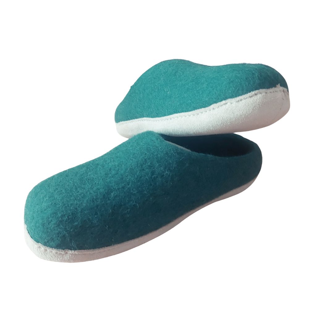 Merino Wool Felt Slipper – Suede Sole | Ocean Green