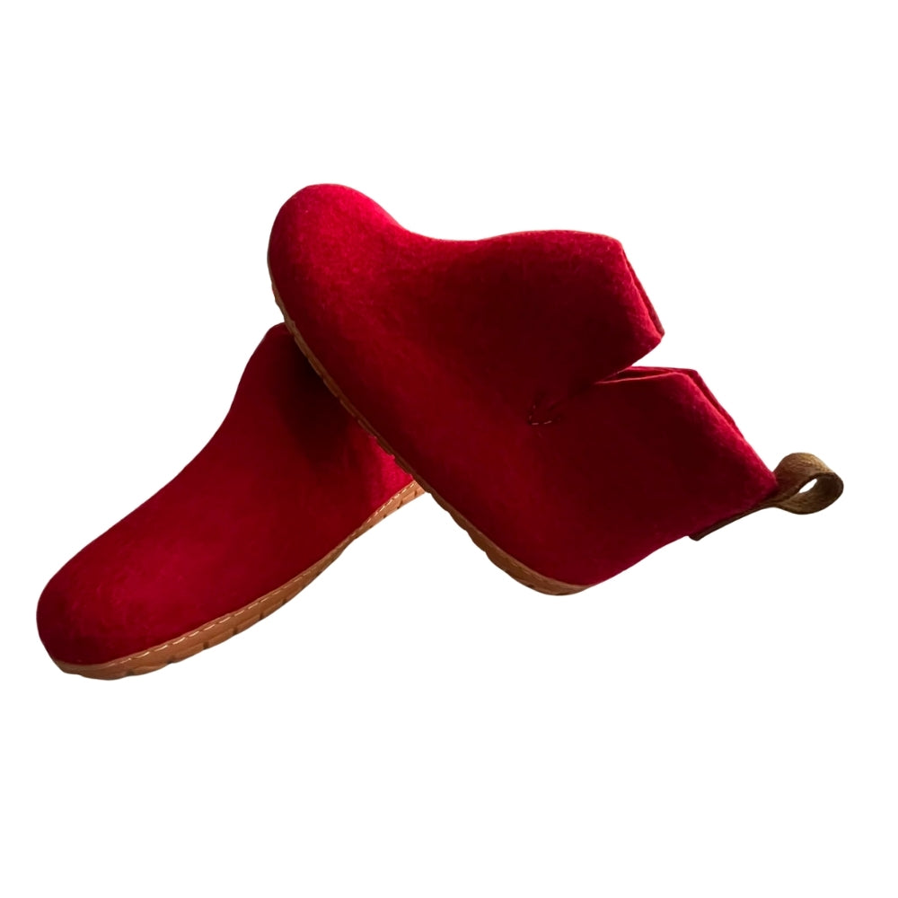 Dark Red Felt | Merino Wool Boot | Slip-On | Shoe | Adult | Unisex | Rubber Sole