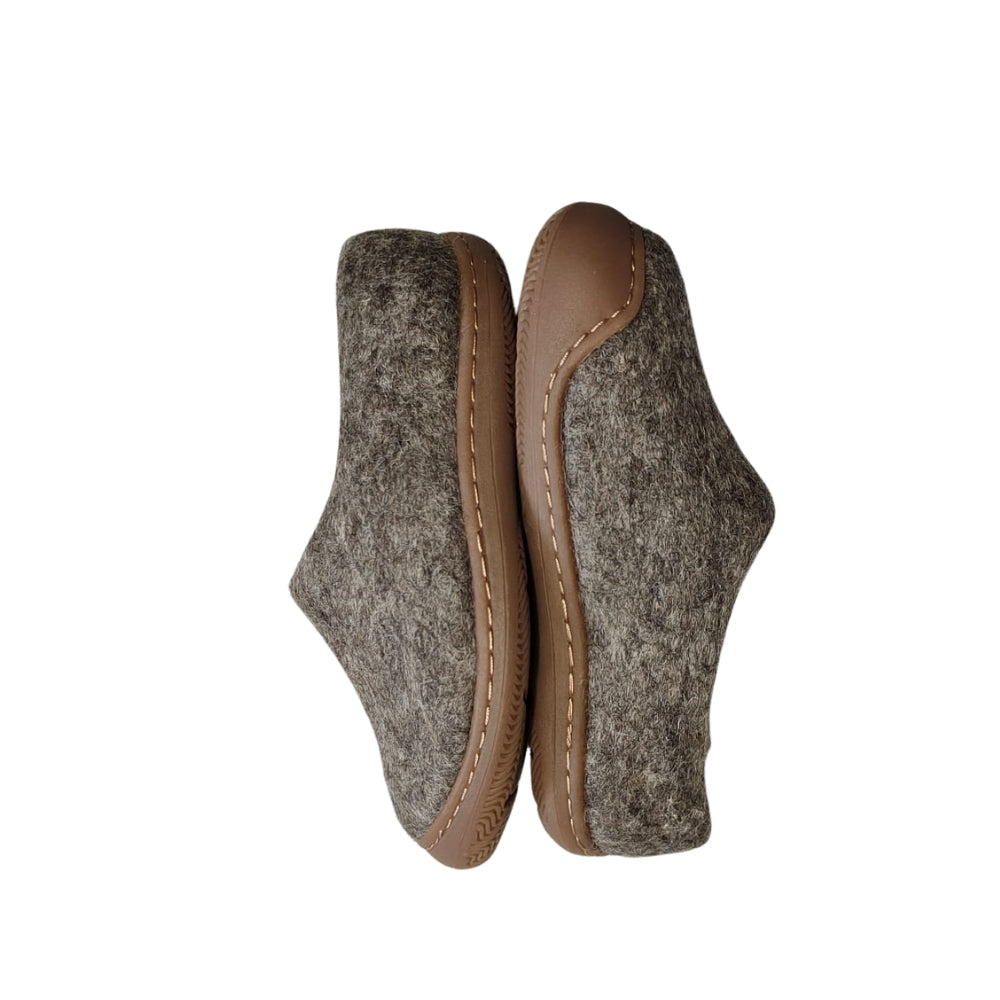 Light Brown Felt | Merino Wool Slippers | Slip-on | Shoes | Rubber Sole | Kids