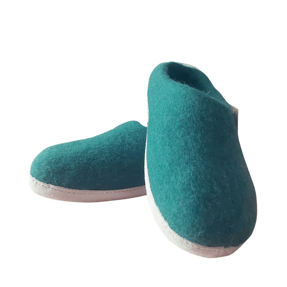 Merino Wool Felt Slipper – Suede Sole | Ocean Green