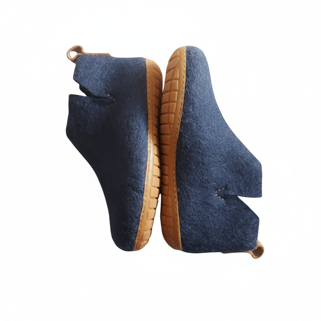 Navy Felt | Merino Wool Boot | Slip-On | Shoe | Adult | Unisex | Rubber Sole