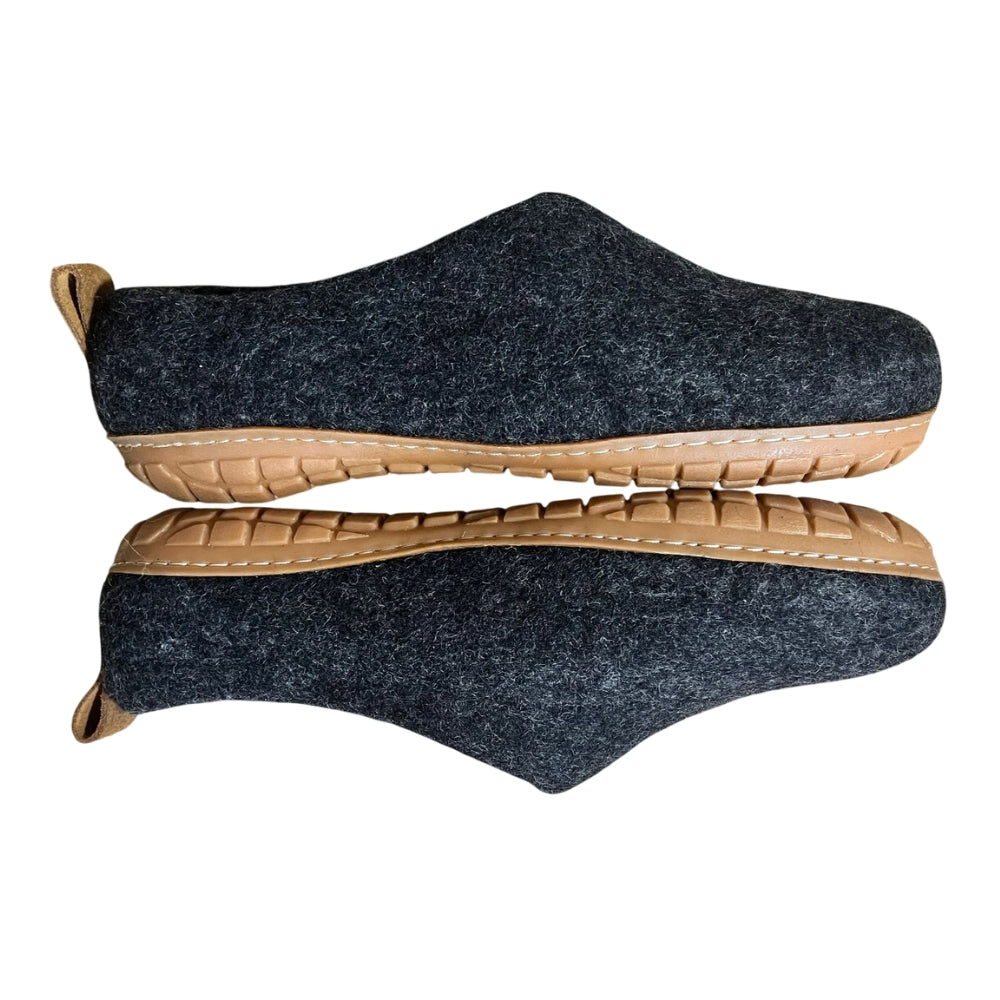 Charcoal Felt | Merino Wool Slippers | Slip-On | Shoes | Adult | Unisex | Rubber Sole